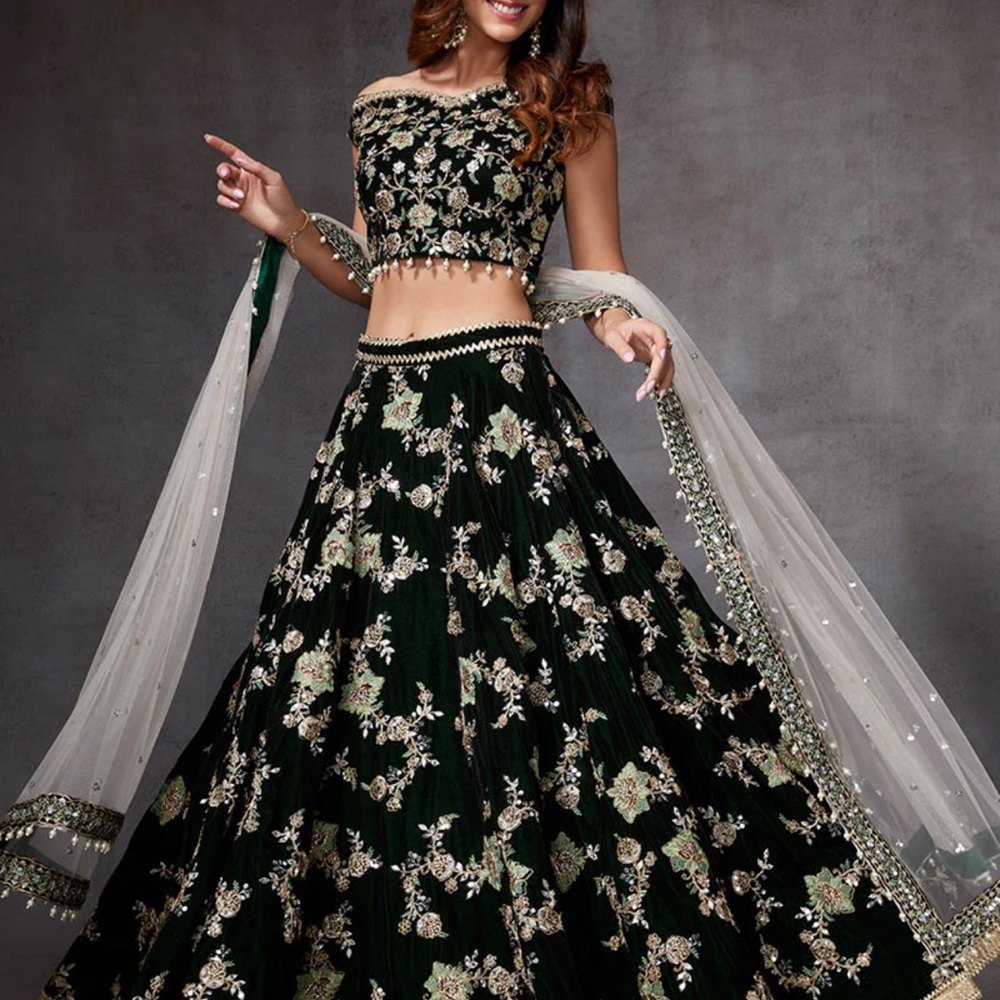 Elegant Floral Embroided Green Lehenga NWT
